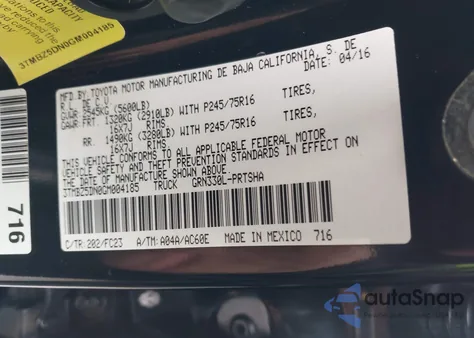 2016 Toyota Tacoma Sr5 from USA, damaged, VIN 3TMBZ5DN0GM004185